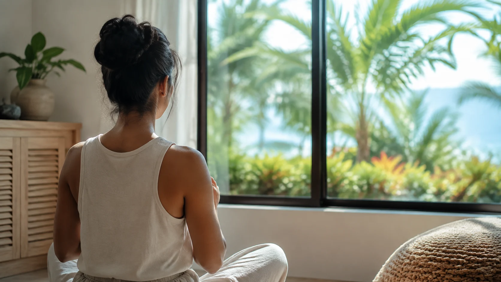 A woman practicing a calm meditation